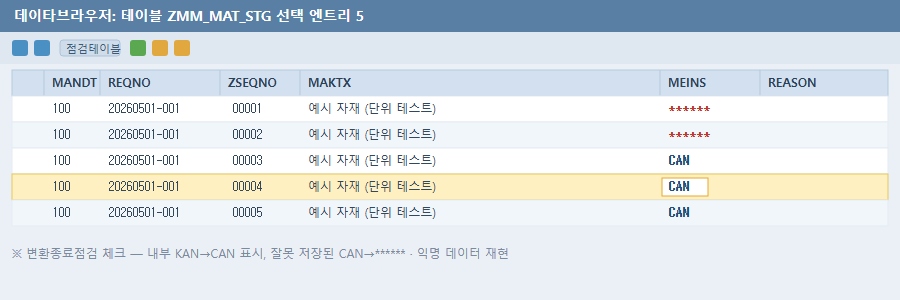 테이블 조회 - 변환종료점검 체크 (변환 적용)