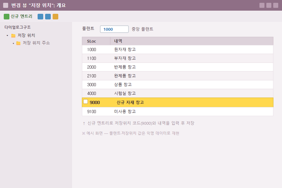 저장위치 개요 - 신규 엔트리 등록