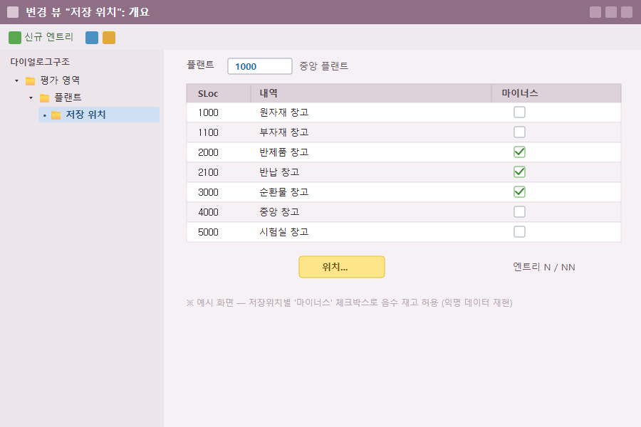 저장위치별 마이너스 재고 허용 체크
